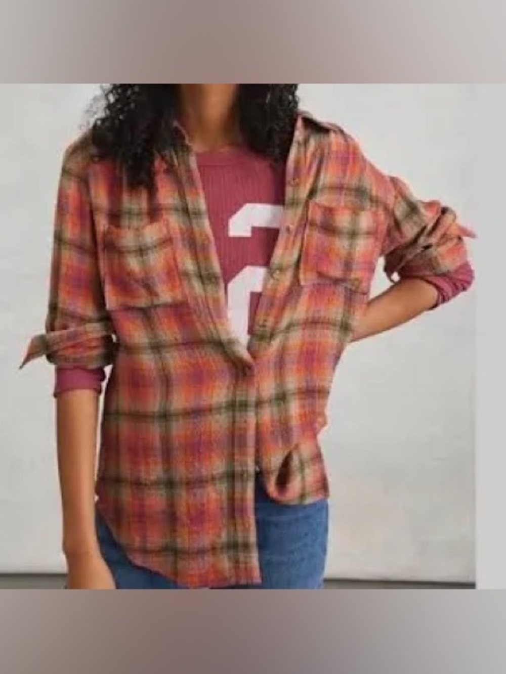 Pilcro Orange and Green Plaid Utility Shirt Jacket